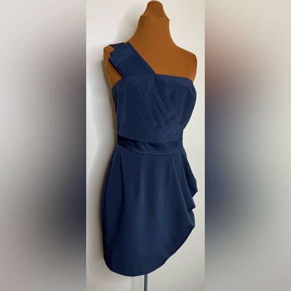 The Limited Navy Blue One Shoulder Knee Length Cocktail Dress Size 8 - Picture 3 of 12